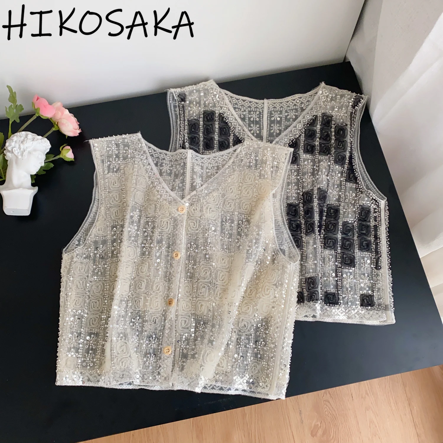 Sequin Beading Gauze Sleeveless Vests Women Summer Chic All-match Casual Outwear Tank Top Y2k Aesthetic Elegant Ropa Mujer
Sequin Beading Gauze Sleeveless Vests Women Summer Chic All-match Casual Outwear Tank Top Y2k Aesthetic Elegant Ropa Mujer
