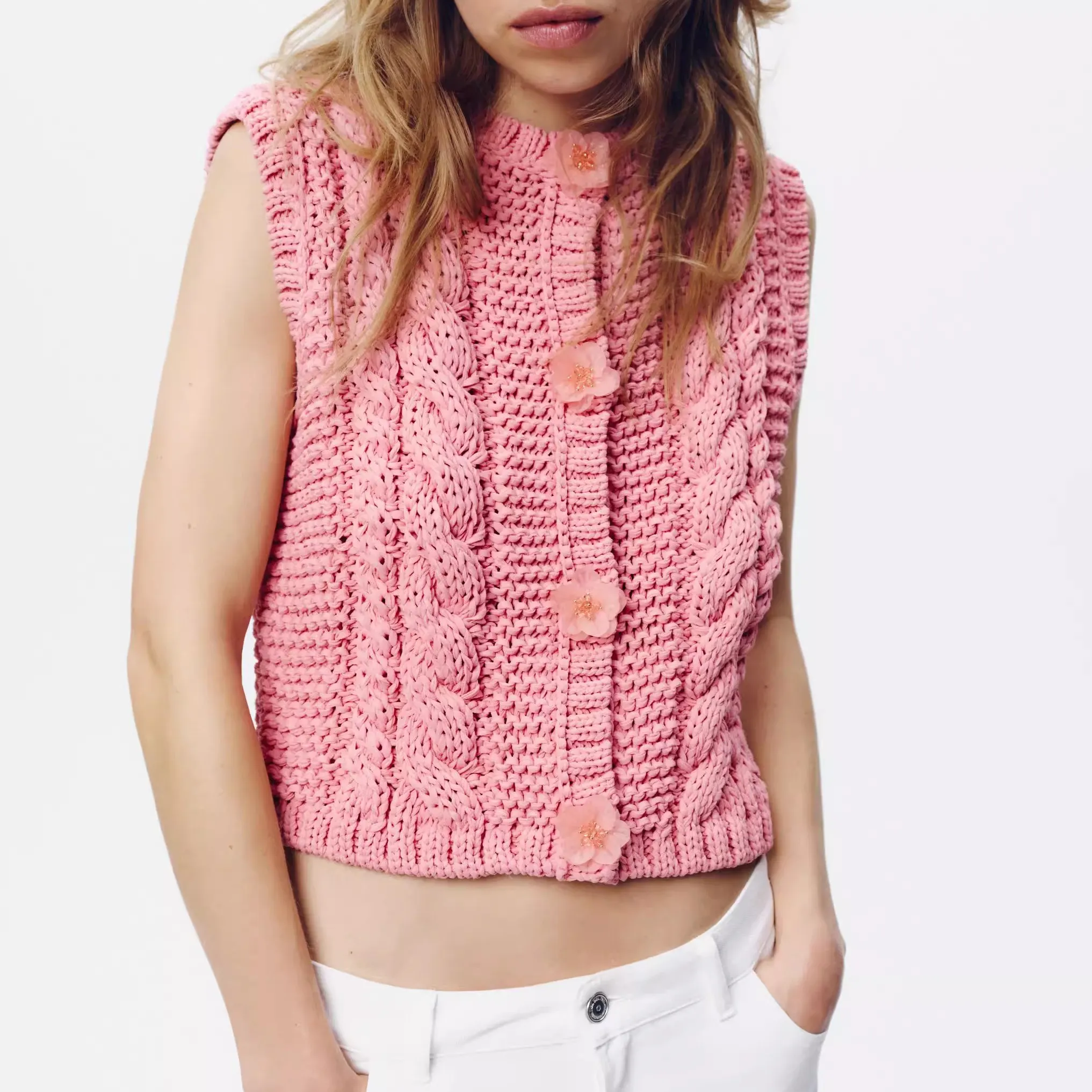 Новый весенний женский вязаный круглый жилет Ne с пастельным цветочным узором для поездок на работу, обычный тонкий жилет на одной пуговице
Новый весенний женский вязаный круглый жилет Ne с пастельным цветочным узором для поездок на работу, обычный тонкий жилет на одной пуговице