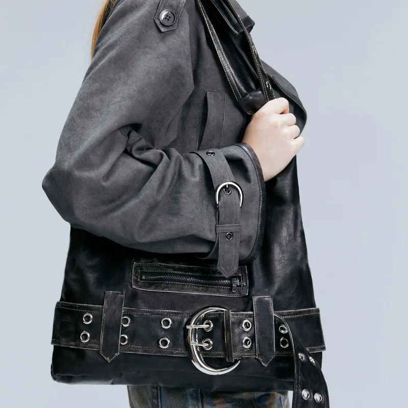 Women Rivet Y2K Spice Girls Washed Shoulder Bag Belt Buckle Pockets Handbag Large Capacity Tote Bag Adjustable Shoulder Strap
Women Rivet Y2K Spice Girls Washed Shoulder Bag Belt Buckle Pockets Handbag Large Capacity Tote Bag Adjustable Shoulder Strap