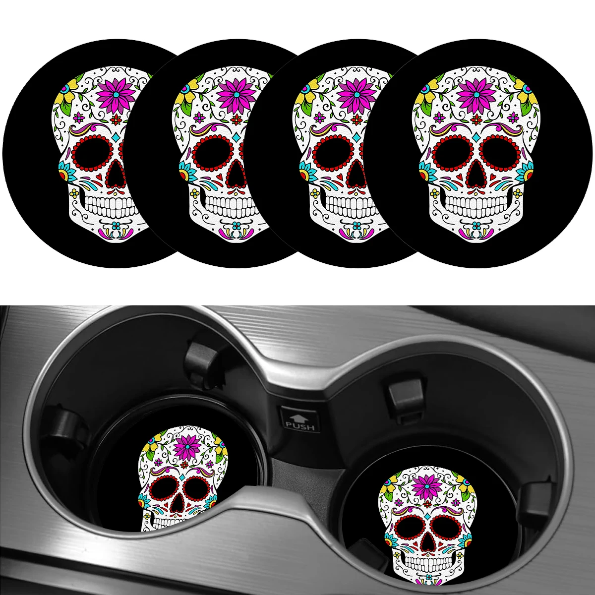 4pcs sugar skull bone pattern design car coaster -2.755in car water cup coaster PU leather patterned skull beverage coaster
4pcs sugar skull bone pattern design car coaster -2.755in car water cup coaster PU leather patterned skull beverage coaster