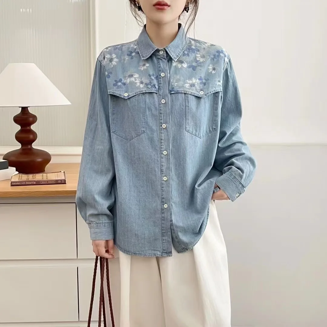Enianechu Original Cotton Women's Denim Shirts Japan Style Harajuku Fashion Floral Print Patchwork Denim Blouses Outwear
Enianechu Original Cotton Women's Denim Shirts Japan Style Harajuku Fashion Floral Print Patchwork Denim Blouses Outwear