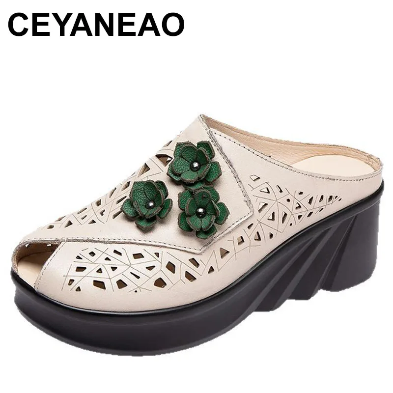 Flowers Hollow Women Shoes Mom Slippers Summer Peep Toe Wedges Genuine Leather Lady Slides Platform Shoes Woman
Flowers Hollow Women Shoes Mom Slippers Summer Peep Toe Wedges Genuine Leather Lady Slides Platform Shoes Woman