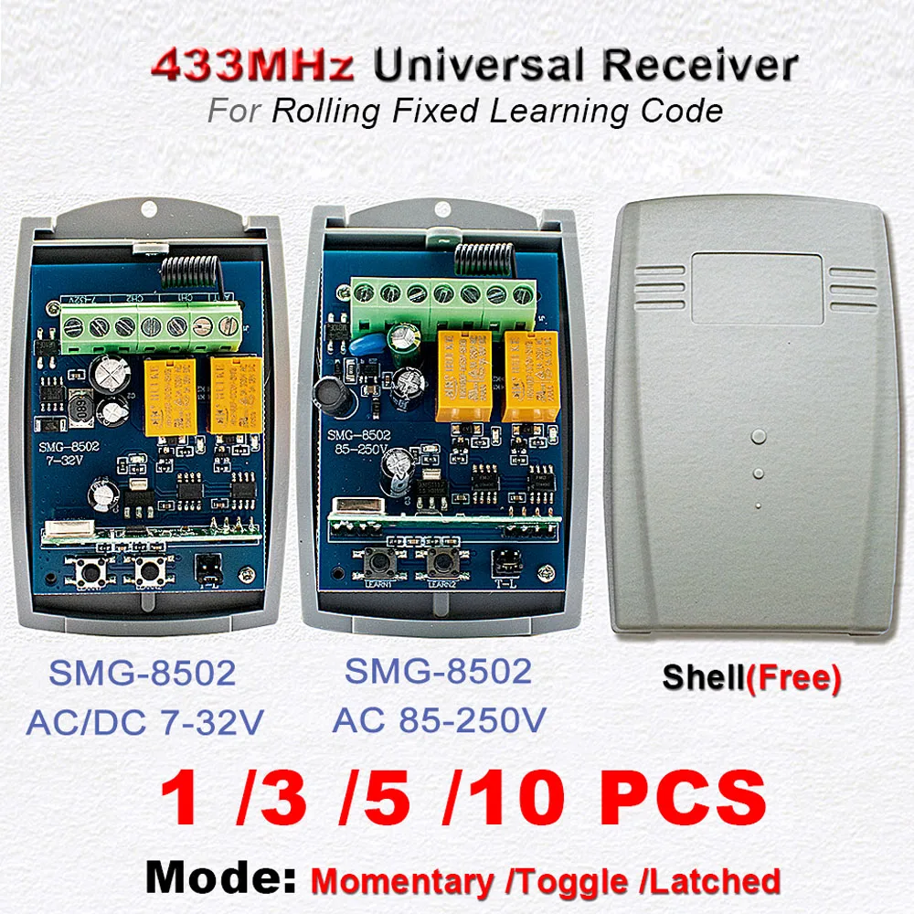 1/3/5/10PCS Garage Door Universal Remote Control Receiver AC DC 7-32V 220V 2CH Rf Relay 433.92MHz Wireless Control Modules
1/3/5/10PCS Garage Door Universal Remote Control Receiver AC DC 7-32V 220V 2CH Rf Relay 433.92MHz Wireless Control Modules