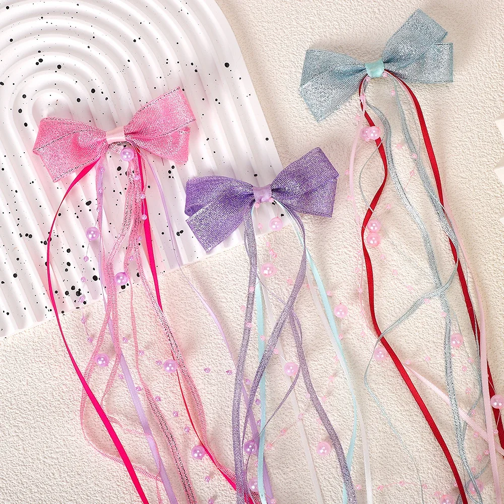 Sweet Colorful Stain Bow Hair Clips with Long Pearl Tail Ribbon for Women Girls Butterfly Headwear Spring Hair Accessories Gift
Sweet Colorful Stain Bow Hair Clips with Long Pearl Tail Ribbon for Women Girls Butterfly Headwear Spring Hair Accessories Gift
