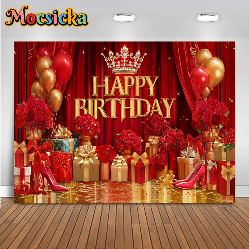 Mocsicka Red Curtain Happy Birthday Backdrop Gold Crown High Heels Balloon Women Photography Backgrounds Adult Lady Party Decors
Mocsicka Red Curtain Happy Birthday Backdrop Gold Crown High Heels Balloon Women Photography Backgrounds Adult Lady Party Decors