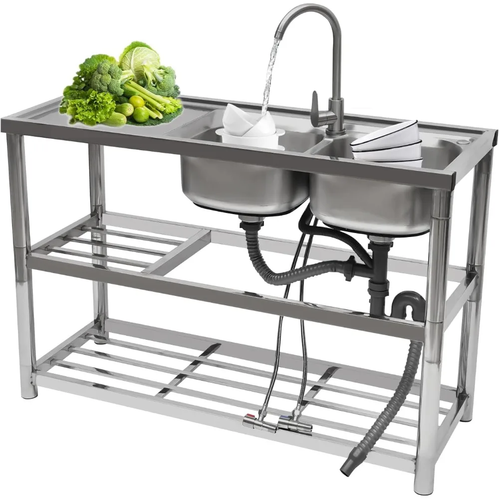 Free Standing Stainless-Steel Double Bowl Commercial Restaurant Kitchen Sink Set w/Faucet, Prep & Utility Washing Hand Basin w/W
Free Standing Stainless-Steel Double Bowl Commercial Restaurant Kitchen Sink Set w/Faucet, Prep & Utility Washing Hand Basin w/W
