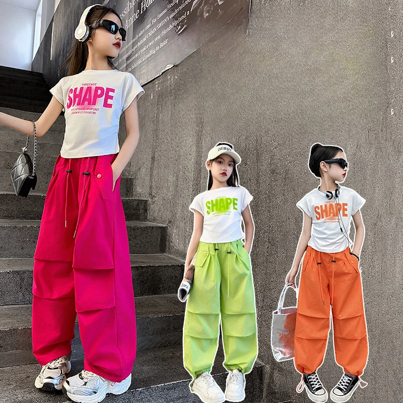Girls Hip Hop T-shirt Solid Cargo Pants Child Summer Short Sleeve Crop Top Street Dance Joggers Streetwear Kids Jazz Clothes Set
Girls Hip Hop T-shirt Solid Cargo Pants Child Summer Short Sleeve Crop Top Street Dance Joggers Streetwear Kids Jazz Clothes Set