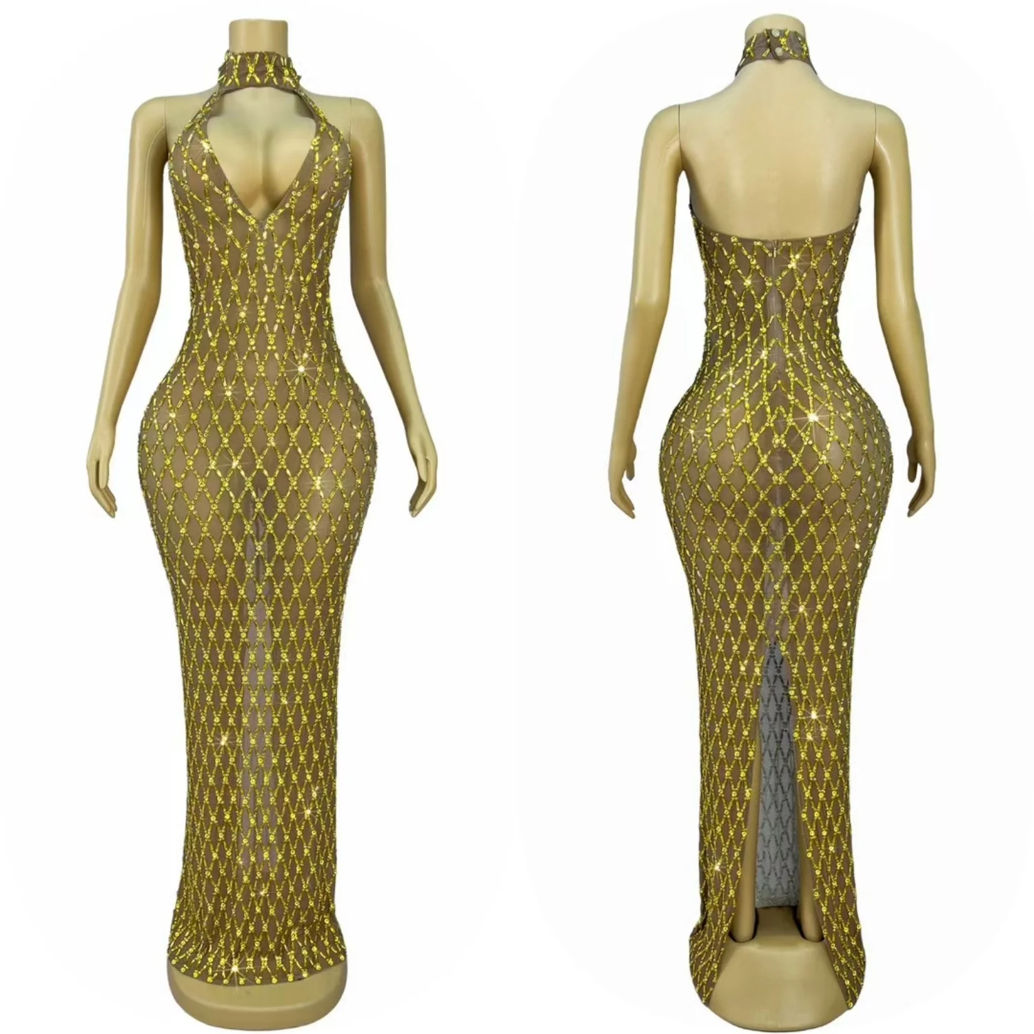 Backless Deep V Neck Sexy Long Dress Sparkly Rhinestone Golden Luxury Evening Dress Birthday Celebrate Party Photo Wear Jianjiao
Backless Deep V Neck Sexy Long Dress Sparkly Rhinestone Golden Luxury Evening Dress Birthday Celebrate Party Photo Wear Jianjiao