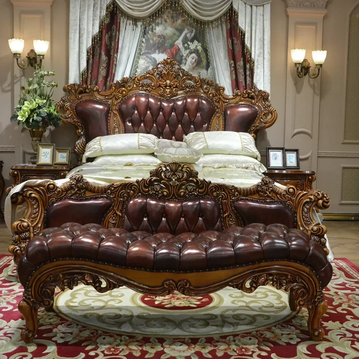 European solid wood carved double queen bed villa master bedroom American luxury wedding
European solid wood carved double queen bed villa master bedroom American luxury wedding