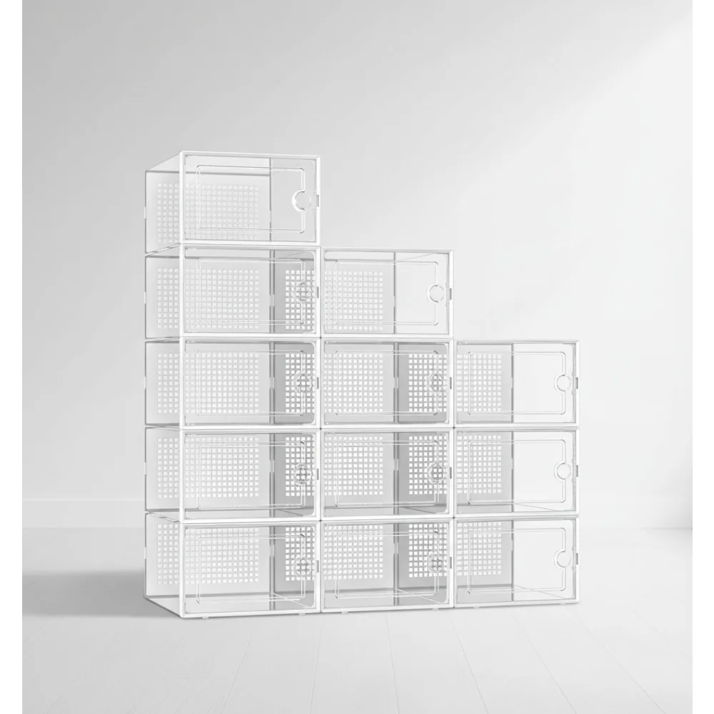 X-большие прозрачные пластиковые штабелируемые коробки для хранения обуви, 12 шт., универсальный органайзер для гардероба, прихожей под кроватью
X-большие прозрачные пластиковые штабелируемые коробки для хранения обуви, 12 шт., универсальный органайзер для гардероба, прихожей под кроватью