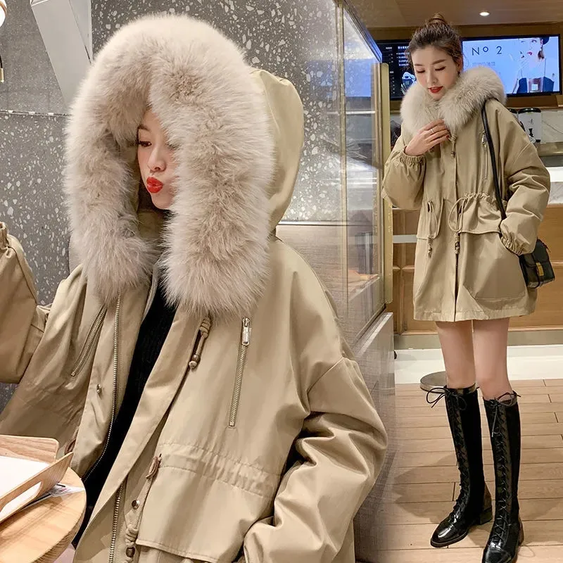 Parker Cotton Clothing Women's Winter New Hooded Fur Collar Long-sleeved Zipper Drawstring Fashion Loose Commuter Jacket Top 489
Parker Cotton Clothing Women's Winter New Hooded Fur Collar Long-sleeved Zipper Drawstring Fashion Loose Commuter Jacket Top 489
