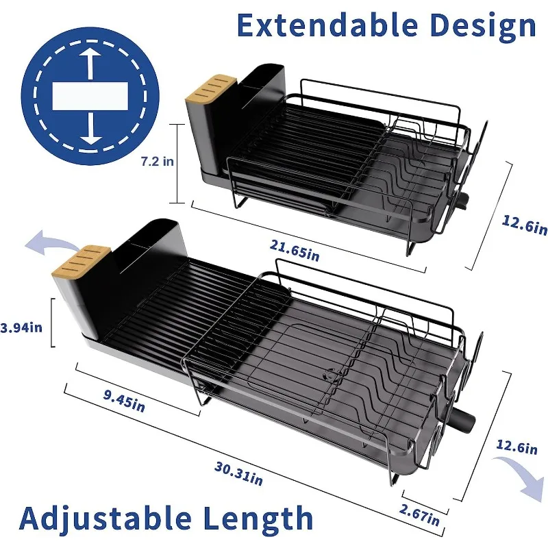 Large Dish Drying Rack with Drainboard Set,Dish Rack Extendable Dish Rack, Utensil Holder, Cup Holder, Expandable Dish Drainer 
Large Dish Drying Rack with Drainboard Set,Dish Rack Extendable Dish Rack, Utensil Holder, Cup Holder, Expandable Dish Drainer