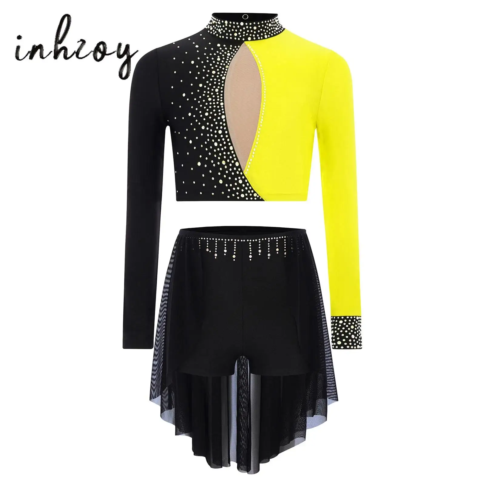 2Pcs/Set Kids Girls Lyrical Ballet Dance Outfit Long Sleeve Shiny Rhinestones Crop Top+Skirt Figure Skating Performance Costume 
2Pcs/Set Kids Girls Lyrical Ballet Dance Outfit Long Sleeve Shiny Rhinestones Crop Top+Skirt Figure Skating Performance Costume