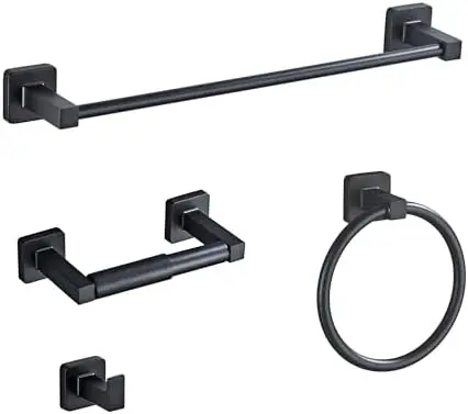 Matte Black Bathroom Hardware Set - 4-Piece Stainless Steel Towel Bar & Hooks
Matte Black Bathroom Hardware Set - 4-Piece Stainless Steel Towel Bar & Hooks
