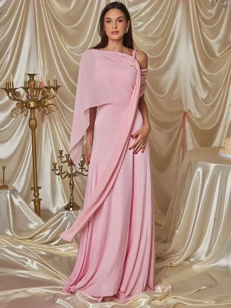 Mozision Pink Cape Sleeve Sexy Maxi Dress For Women Off-shoulder Backless Gown Elegant Skew Collar Lace-up Long Dress Vestido
Mozision Pink Cape Sleeve Sexy Maxi Dress For Women Off-shoulder Backless Gown Elegant Skew Collar Lace-up Long Dress Vestido