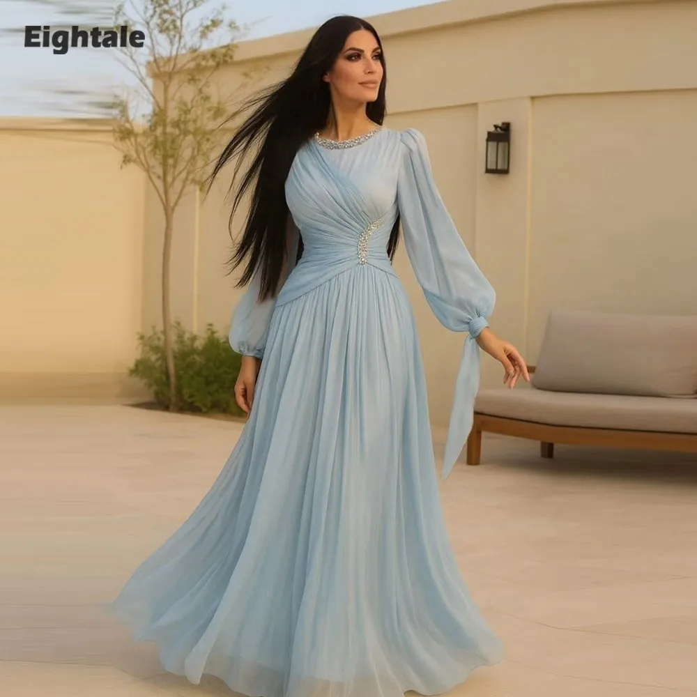 Eightale Arabic Evening Dress O-Neck Beaded A-Line Customized Long Sleeves Chiffon A-Line Prom Wedding Party Gown
Eightale Arabic Evening Dress O-Neck Beaded A-Line Customized Long Sleeves Chiffon A-Line Prom Wedding Party Gown