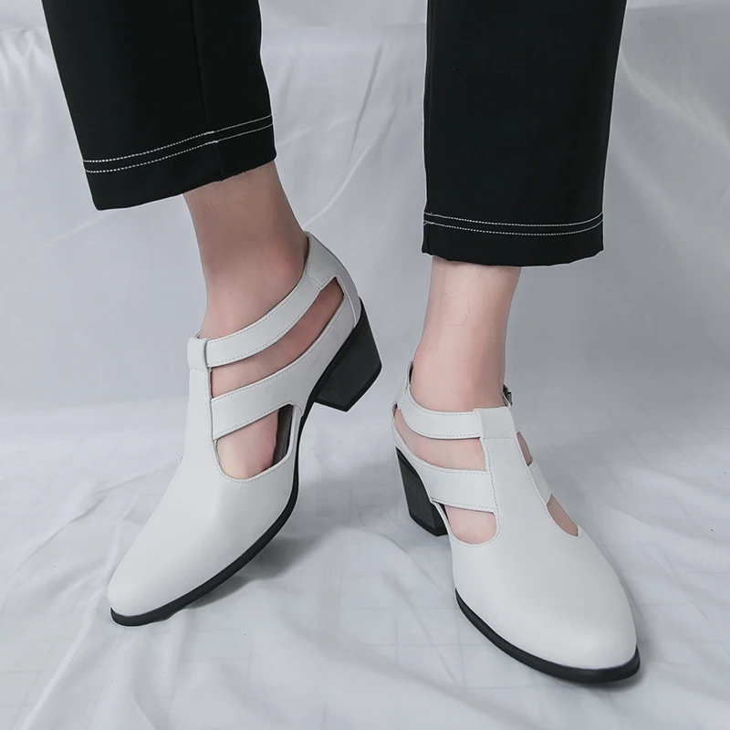 Men High Heels British Style Toe Sandals Thick Heel T-shaped Buckle Hollowed Out Nightclub Pointed Sandals
Men High Heels British Style Toe Sandals Thick Heel T-shaped Buckle Hollowed Out Nightclub Pointed Sandals