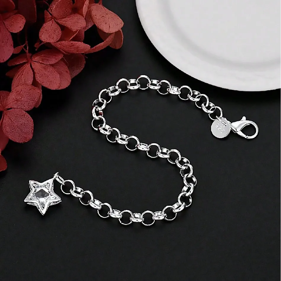 1PC 925 Silver Plated Pentagram Star Crystal Charm Bracelet Fashion Fine Wrist Jewelry Elegant Accessory Gift For Women Daily Party Wear
1PC 925 Silver Plated Pentagram Star Crystal Charm Bracelet Fashion Fine Wrist Jewelry Elegant Accessory Gift For Women Daily Party Wear