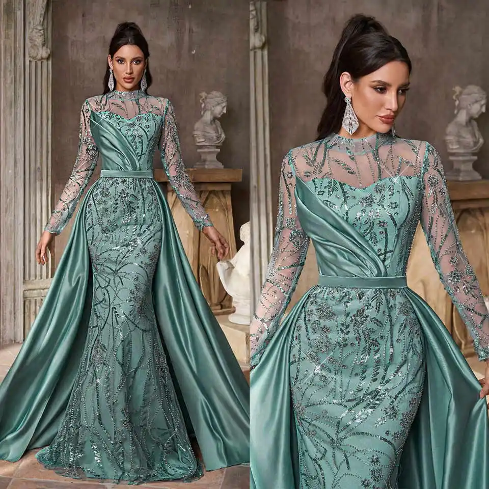 Elegant Sequins Mermaid Evening Dresses Long Sleeve High Neck Prom Gowns Beadeds Formal Party Customized Dresses
Elegant Sequins Mermaid Evening Dresses Long Sleeve High Neck Prom Gowns Beadeds Formal Party Customized Dresses
