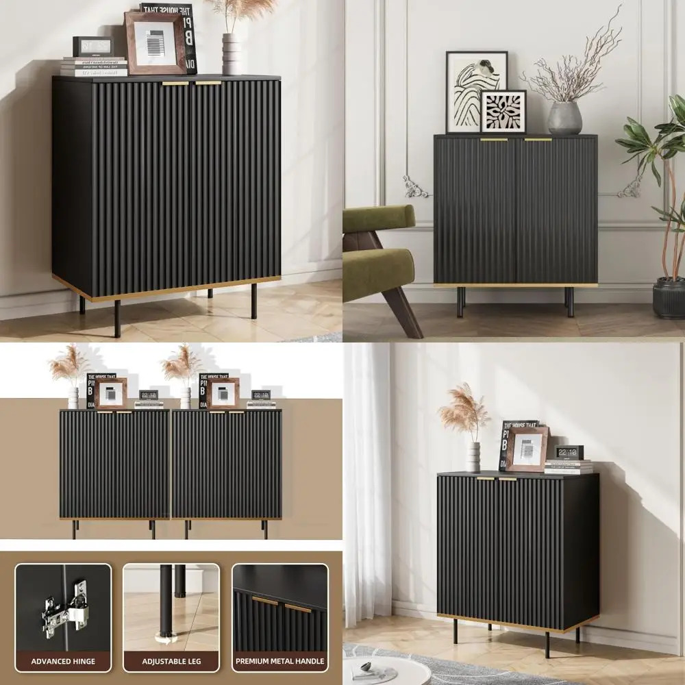 Элегантный черный 2-дверный буфет и сервант, рифленый дизайн, идеально подходит для акцентов в столовой.
Элегантный черный 2-дверный буфет и сервант, рифленый дизайн, идеально подходит для акцентов в столовой.