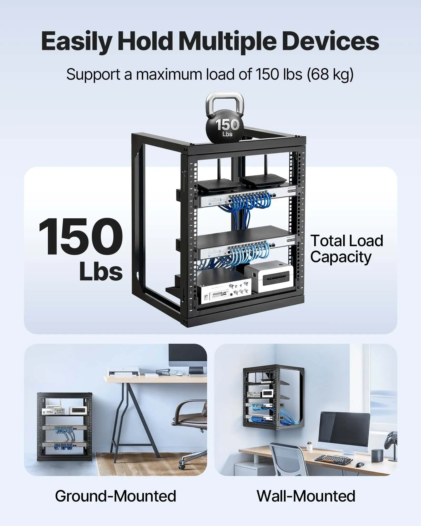 12U Wall Mount Server Rack, 150 lbs Max Load Capacity, Open Frame Network Rack with 180 Degrees Gate Swing, Carbon Steel, for 19-Inch IT Network Equipment & AV Devices Computer Server, Black
12U Wall Mount Server Rack, 150 lbs Max Load Capacity, Open Frame Network Rack with 180 Degrees Gate Swing, Carbon Steel, for 19-Inch IT Network Equipment & AV Devices Computer Server, Black