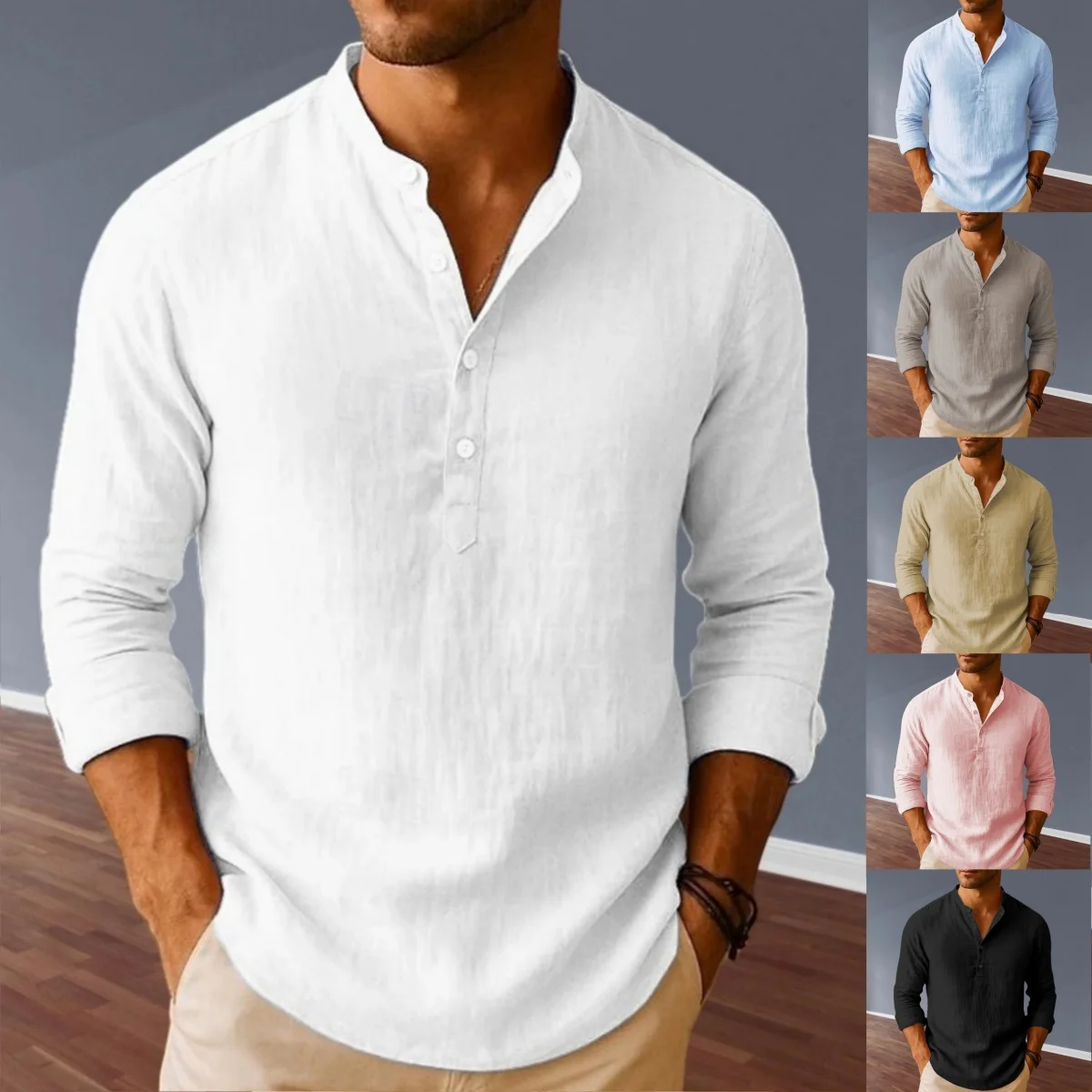 Men's Vintage Cotton Linen Stand-Up Collar Shirt Casual Plain Color Loose Long-Sleeved Pullover for Spring/Autumn
Men's Vintage Cotton Linen Stand-Up Collar Shirt Casual Plain Color Loose Long-Sleeved Pullover for Spring/Autumn