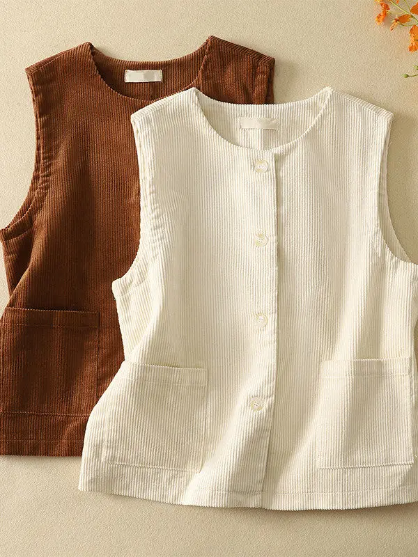 Large Size Corduroy Vest Korean Style Spring Commute Retro Double Pocket Sleeveless Top Women's plus Size Fashion Inner Wear
Large Size Corduroy Vest Korean Style Spring Commute Retro Double Pocket Sleeveless Top Women's plus Size Fashion Inner Wear
