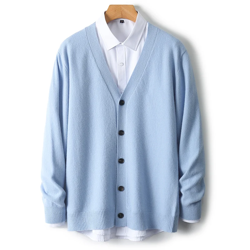 Spring Classic Men's 100% Wool Knit Cardigan Solid Color V-neck Long-sleeved Single-breasted Jacket Autumn Loose Casual Sweater
Spring Classic Men's 100% Wool Knit Cardigan Solid Color V-neck Long-sleeved Single-breasted Jacket Autumn Loose Casual Sweater