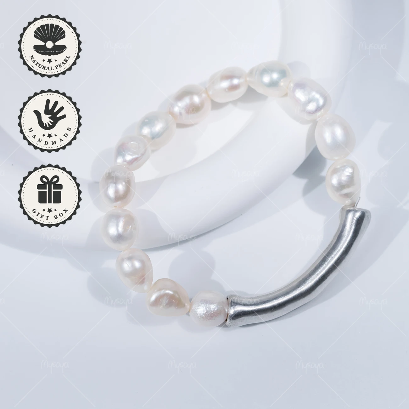 MYSOYA 9-10mm White Baroque Freshwater Pearl Bracelet with S999 Silver Tube Accent With Gift Box Birthday Gift Valentine’s Day
MYSOYA 9-10mm White Baroque Freshwater Pearl Bracelet with S999 Silver Tube Accent With Gift Box Birthday Gift Valentine’s Day