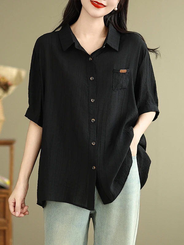 Stylish Women's Shirt Flip Collar Half Sleeve Label Design Fashionable Polyester Fiber Loose Fit Summer New Arrival
Stylish Women's Shirt Flip Collar Half Sleeve Label Design Fashionable Polyester Fiber Loose Fit Summer New Arrival