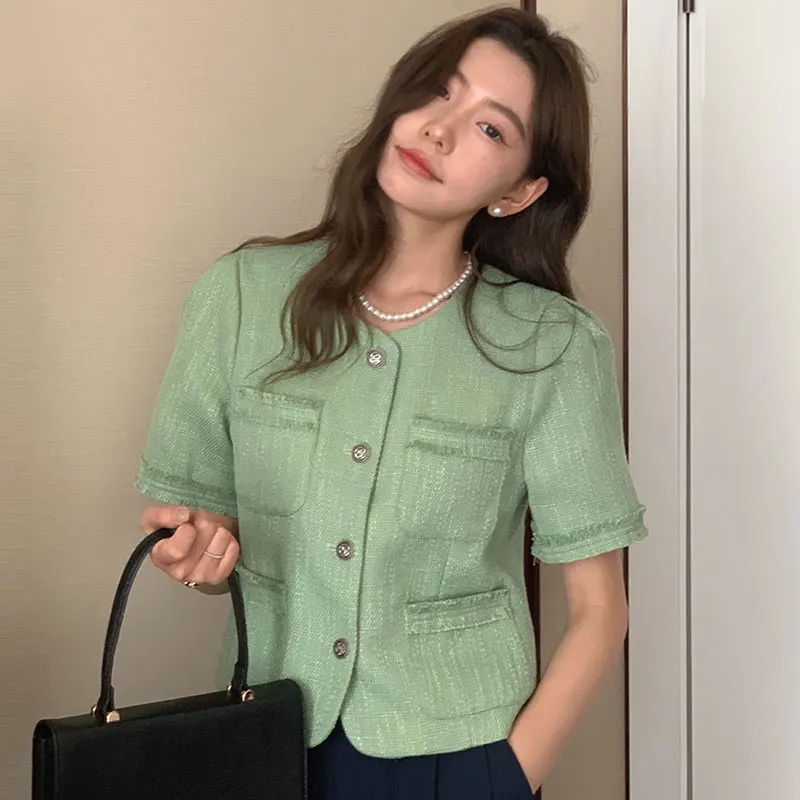 Chic Summer Versatile round Ne Ele Single Button Multiple kets Fringe Design ort Sve Jaet Women's Faion
Chic Summer Versatile round Ne Ele Single Button Multiple kets Fringe Design ort Sve Jaet Women's Faion