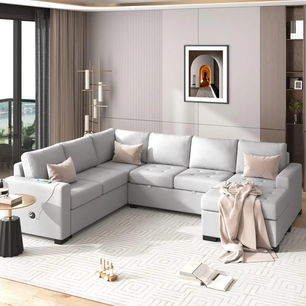 U Shaped Sectional Sleeper Sofa, with Pull Out Bed, L-Shaped Corner Combo, with Ottoman, USB and Type-C Ports
U Shaped Sectional Sleeper Sofa, with Pull Out Bed, L-Shaped Corner Combo, with Ottoman, USB and Type-C Ports