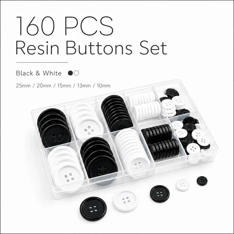 160PCS/Box Resin Buttons Mixed Size 10-25mm for Sewing Scrapbooking DIY Handmade Craft Tools
160PCS/Box Resin Buttons Mixed Size 10-25mm for Sewing Scrapbooking DIY Handmade Craft Tools