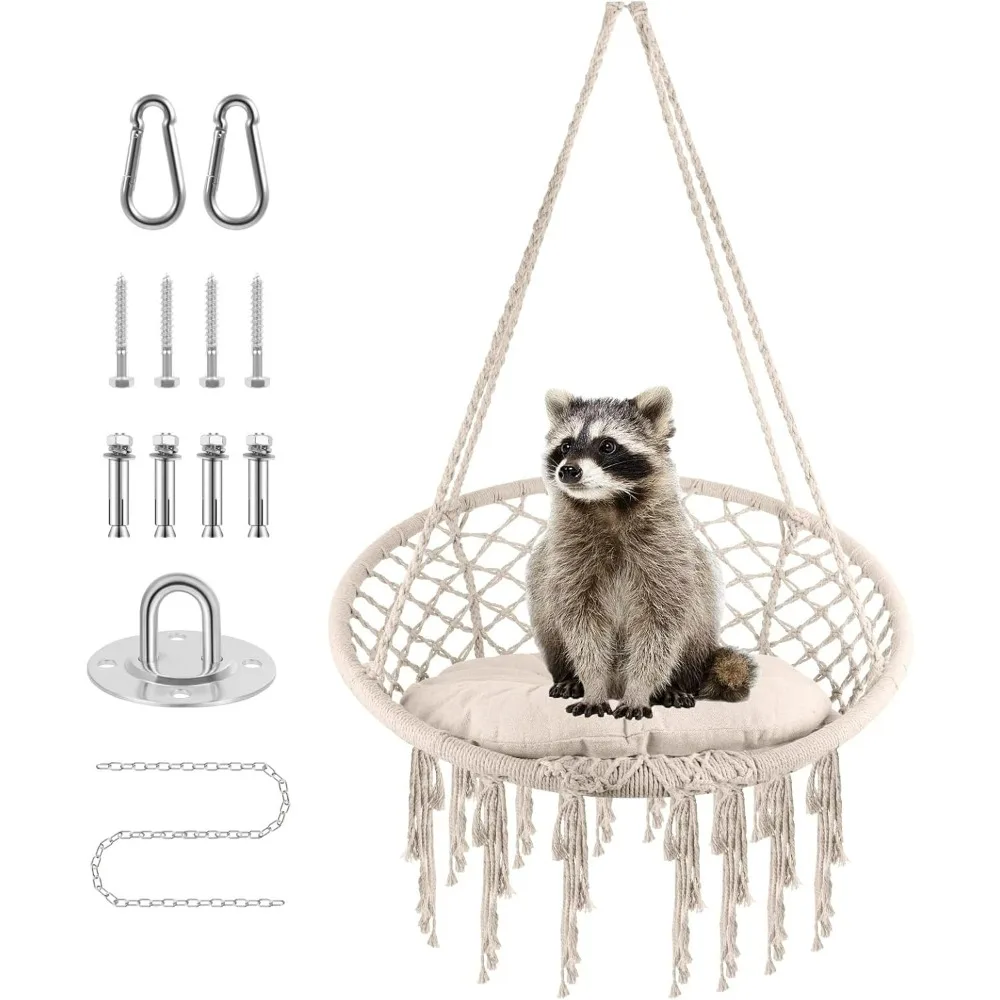 Hammock Chair, Hanging Swing Chair with Hardware, 330 Lbs Weight Capacity, Cotton Rope Swing Chair with Cushion
Hammock Chair, Hanging Swing Chair with Hardware, 330 Lbs Weight Capacity, Cotton Rope Swing Chair with Cushion