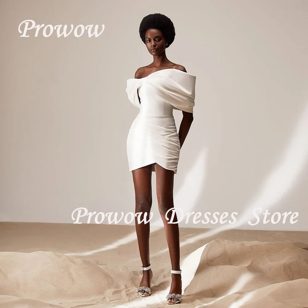 Prowow Modern Short Wedding Dresses Off Shoulder Pleats Mini Bridal Gowns Pleats Satin Zip Corset Back Free Customized
Prowow Modern Short Wedding Dresses Off Shoulder Pleats Mini Bridal Gowns Pleats Satin Zip Corset Back Free Customized