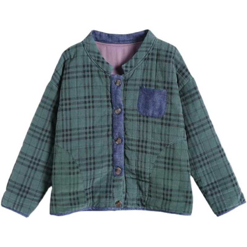 Retro Artistic Plaid Cotton Jaet Women's Autumn Winter Casual Velvet Coat Button up Stand Collar Long Sve ort Length
Retro Artistic Plaid Cotton Jaet Women's Autumn Winter Casual Velvet Coat Button up Stand Collar Long Sve ort Length