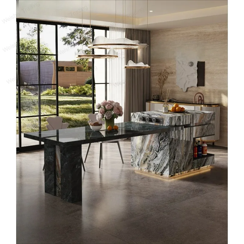 Italian island dining table, integrated slate, household size, open kitchen, dining room, customized retractable guide table
Italian island dining table, integrated slate, household size, open kitchen, dining room, customized retractable guide table