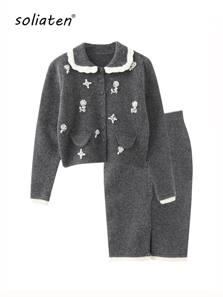 Lady Office Lady Lace Lapel Knit Cardigan Set Women's Autumn Winter Sweater Half Skirt Two Piece Set C-133
Lady Office Lady Lace Lapel Knit Cardigan Set Women's Autumn Winter Sweater Half Skirt Two Piece Set C-133