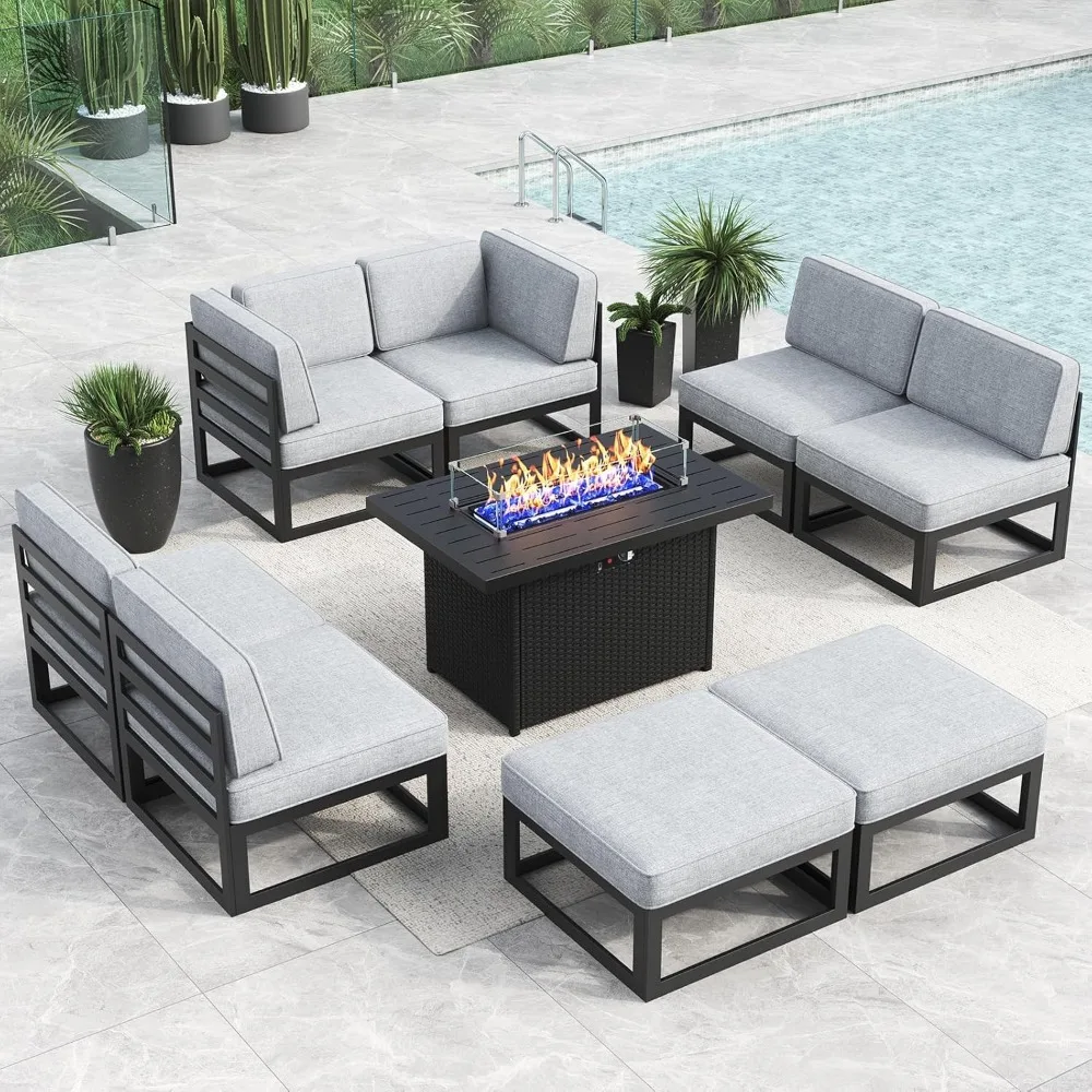 Large Aluminum Patio Furniture Set with Fire Pit Table, 9 Pieces Modern Outdoor Conversation Set Sectional Metal Sofa Set with
Large Aluminum Patio Furniture Set with Fire Pit Table, 9 Pieces Modern Outdoor Conversation Set Sectional Metal Sofa Set with