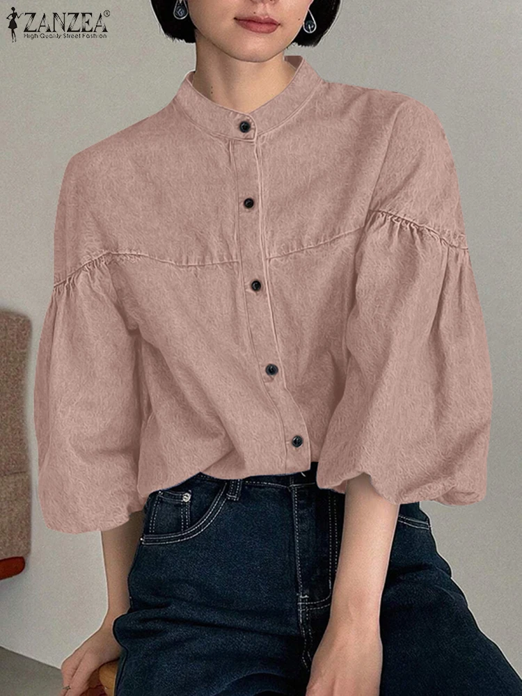 Women Shirts ZANZEA Fashion Solid Summer Lantern Sleeve Loose Blouses Casual Denim Tunic Tops Stand Collar Elegant Blusas 2025
Women Shirts ZANZEA Fashion Solid Summer Lantern Sleeve Loose Blouses Casual Denim Tunic Tops Stand Collar Elegant Blusas 2025