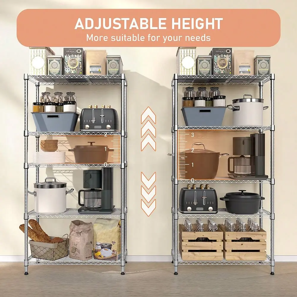 1250 Lbs Storage Rack Metal Wire Shelving Unit, 5 Tier Chrome Heavy Duty Storage Standing Shelf Organizer For Laundry Bathroom
1250 Lbs Storage Rack Metal Wire Shelving Unit, 5 Tier Chrome Heavy Duty Storage Standing Shelf Organizer For Laundry Bathroom