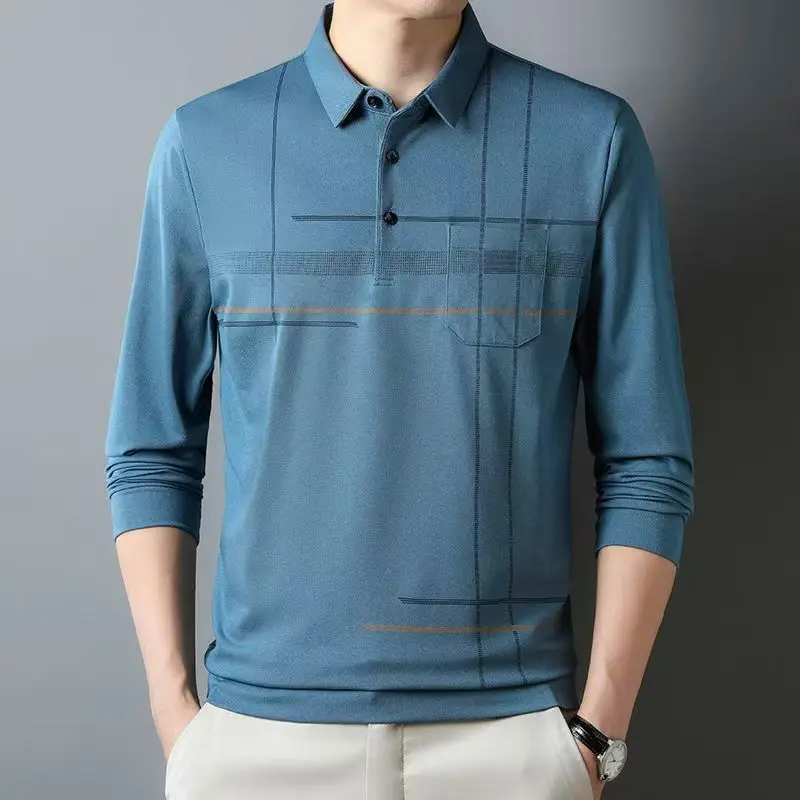 Мужская хлопковая модная повседневная рубашка поло с длинным рукавом и карманом в полоску с лацканами для мужчин, весенне-осенняя одежда
Мужская хлопковая модная повседневная рубашка поло с длинным рукавом и карманом в полоску с лацканами для мужчин, весенне-осенняя одежда