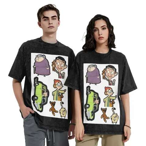 Mr. Bean Cartoon Hip Hop Short Sleeve T-Shirts Washed Tops Tees Streetwear T Shirt Printed for Men Women