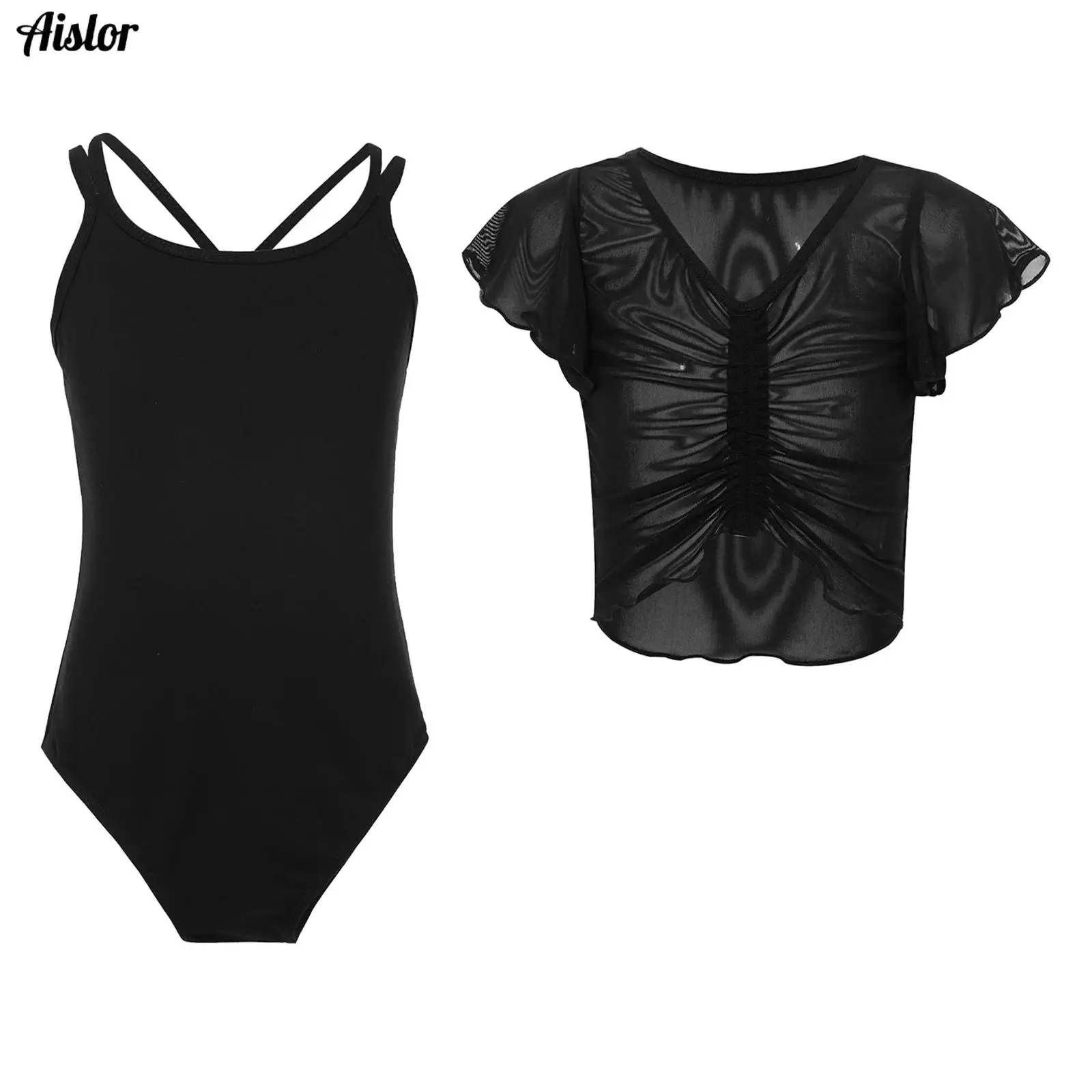 Kids Girls Ballet Dance Gymnastics Outfit Spaghetti Strap Crisscross Back Leotard+Ruffled Sleeves Sheer Mesh Cardigan Crop Top
Kids Girls Ballet Dance Gymnastics Outfit Spaghetti Strap Crisscross Back Leotard+Ruffled Sleeves Sheer Mesh Cardigan Crop Top