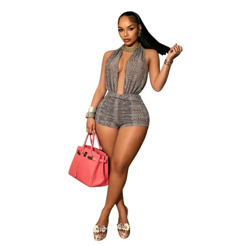 Serpentine Print Mesh Playsuits Women Sexy Deep V Neck Lace Up Halter Backless Ruched Peach Hip Slim Night Clubwear Rompers
Serpentine Print Mesh Playsuits Women Sexy Deep V Neck Lace Up Halter Backless Ruched Peach Hip Slim Night Clubwear Rompers