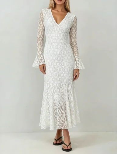 Women's Dress 2026 Spring Autumn New Solid Color Sexy Deep V-Neck Lace Patchwork Long Sleeve Casual Slim Fit Long Dress
Women's Dress 2026 Spring Autumn New Solid Color Sexy Deep V-Neck Lace Patchwork Long Sleeve Casual Slim Fit Long Dress
