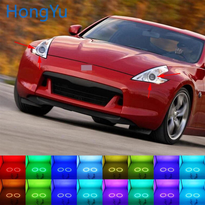 Разноцветные разноцветные светодиодные RGB-лампы с ангельскими глазами, кольцевые глазки DRL, Радиочастотный пульт дистанционного управления для Nissan 370Z 2009 2010-2015, аксессуары
Разноцветные разноцветные светодиодные RGB-лампы с ангельскими глазами, кольцевые глазки DRL, Радиочастотный пульт дистанционного управления для Nissan 370Z 2009 2010-2015, аксессуары
