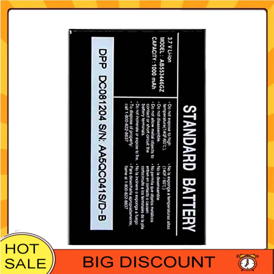 Mobile Phone Battery AB553446GZ 1000Mah For Samsung Verizon Sch-U310 U320 U340 U350 U360 Sch-U365 Sch-U410 Sch-U430 Sch-U620
Mobile Phone Battery AB553446GZ 1000Mah For Samsung Verizon Sch-U310 U320 U340 U350 U360 Sch-U365 Sch-U410 Sch-U430 Sch-U620