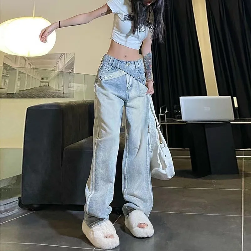 American Retro Fashion Y2k Streetwear Denim Jeans Belt Design High Waist Baggy Jeans Femme Straight Wide Leg Pants Women
American Retro Fashion Y2k Streetwear Denim Jeans Belt Design High Waist Baggy Jeans Femme Straight Wide Leg Pants Women