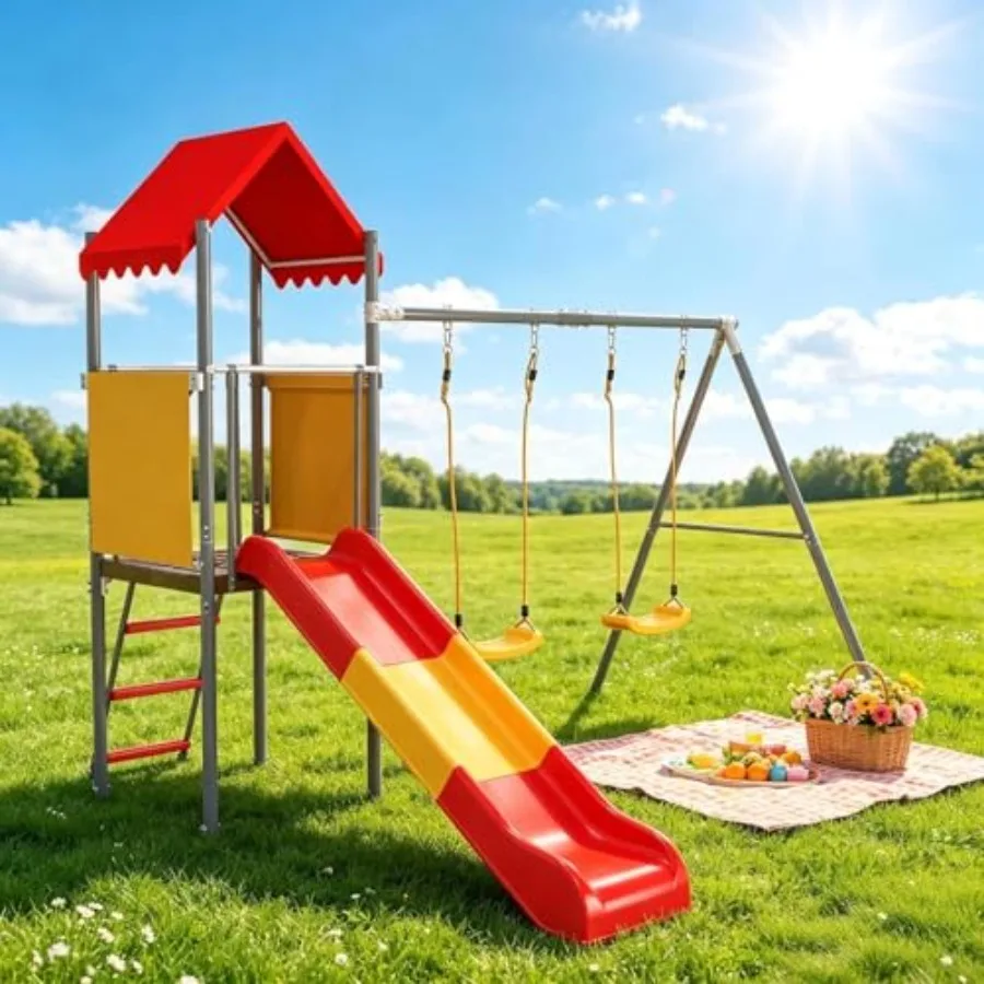 Swing Sets for Backyard with Slide and Canopy 440lbs Heavy Duty Backyard Playset for 2 Swing Seats Outdoor Playground with Flat
Swing Sets for Backyard with Slide and Canopy 440lbs Heavy Duty Backyard Playset for 2 Swing Seats Outdoor Playground with Flat
